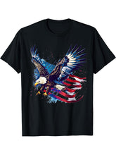 Bald Eagle with Distressed American Flag T-Shirt 180G 100% Cotton Printed Round Neck Short-Sleeve T-Shirt, Gifts for Men Dad Husband Grandpa, S-XXXL, Black