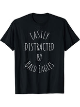 Easily Distracted By Bald Eagles T-Shirt 180G 100% Cotton Printed Round Neck Short-Sleeve T-Shirt, Gifts for Men Dad Husband Grandpa, S-XXXL, Black