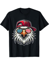 America US Flag Cool Bald Eagle USA T-Shirt 180G 100% Cotton Printed Round Neck Short-Sleeve T-Shirt, Gifts for Men Dad Husband Grandpa, S-XXXL, Black