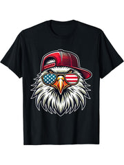 America US Flag Cool Bald Eagle USA T-Shirt 180G 100% Cotton Printed Round Neck Short-Sleeve T-Shirt, Gifts for Men Dad Husband Grandpa, S-XXXL, Black