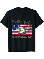 American Flag Bald Eagle We The People Are Pissed Off T-Shirt 180G 100% Cotton Printed Round Neck Short-Sleeve T-Shirt, Gifts for Men Dad Husband Grandpa, S-XXXL, Black