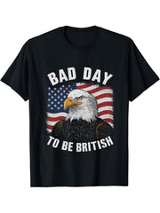 Bad Day To Be British American Bald Eagle USA 4th July T-Shirt 180G 100% Cotton Printed Round Neck Short-Sleeve T-Shirt, Gifts for Men Dad Husband Grandpa, S-XXXL, Black