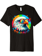 Cool Tie Dye Bald Eagle Sunglasses Bird Illustration Art Premium T-Shirt 180G 100% Cotton Printed Round Neck Short-Sleeve T-Shirt, Gifts for Men Dad Husband Grandpa, S-XXXL, Black