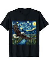 Bald Eagle Camping Hiking Bird Lover Starry Night T-Shirt 180G 100% Cotton Printed Round Neck Short-Sleeve T-Shirt, Gifts for Men Dad Husband Grandpa, S-XXXL, Black
