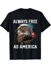 Always Free as America American Bald Eagle USA Flag T-Shirt 180G 100% Cotton Printed Round Neck Short-Sleeve T-Shirt, Gifts for Men Dad Husband Grandpa, S-XXXL, Black