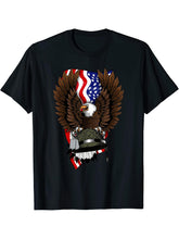 4th of July Bald Eagle USA American Flag Patriotic Veteran T-Shirt 180G 100% Cotton Printed Round Neck Short-Sleeve T-Shirt, Gifts for Men Dad Husband Grandpa, S-XXXL, Black