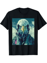 American Bald Eagle Fighter Pilot Patriotic US Military Art T-Shirt 180G 100% Cotton Printed Round Neck Short-Sleeve T-Shirt, Gifts for Men Dad Husband Grandpa, S-XXXL, Black