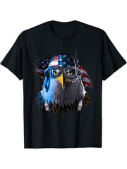Bald Eagle American Flag 4th Of July Independence Day T-Shirt 180G 100% Cotton Printed Round Neck Short-Sleeve T-Shirt, Gifts for Men Dad Husband Grandpa, S-XXXL, Black