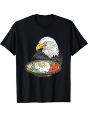 Bald Eagle Eating Bibimbap T-Shirt 180G 100% Cotton Printed Round Neck Short-Sleeve T-Shirt, Gifts for Men Dad Husband Grandpa, S-XXXL, Black