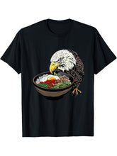 Bald Eagle Eating Bibimbap T-Shirt 180G 100% Cotton Printed Round Neck Short-Sleeve T-Shirt, Gifts for Men Dad Husband Grandpa, S-XXXL, Black