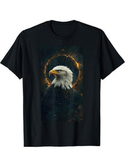 Bald Eagle Ring Wildlife art Nature lover Bird T-Shirt 180G 100% Cotton Printed Round Neck Short-Sleeve T-Shirt, Gifts for Men Dad Husband Grandpa, S-XXXL, Black