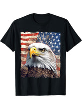 Bald Eagle Proud Patriotic American US Flag 4th Of July T-Shirt 180G 100% Cotton Printed Round Neck Short-Sleeve T-Shirt, Gifts for Men Dad Husband Grandpa, S-XXXL, Black