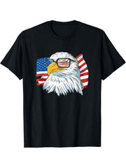 4th Of July America Independence Patriotic Bald Eagle T-Shirt 180G 100% Cotton Printed Round Neck Short-Sleeve T-Shirt, Gifts for Men Dad Husband Grandpa, S-XXXL, Black