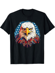 4th Of July America Independence Patriotic Bald Eagle T-Shirt 180G 100% Cotton Printed Round Neck Short-Sleeve T-Shirt, Gifts for Men Dad Husband Grandpa, S-XXXL, Black