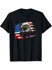 4th Of July America Independence Patriotic Bald Eagle T-Shirt 180G 100% Cotton Printed Round Neck Short-Sleeve T-Shirt, Gifts for Men Dad Husband Grandpa, S-XXXL, Black