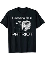 I Identify As A Patriot American Pride Bald Eagle T-Shirt 180G 100% Cotton Printed Round Neck Short-Sleeve T-Shirt, Gifts for Men Dad Husband Grandpa, S-XXXL, Black