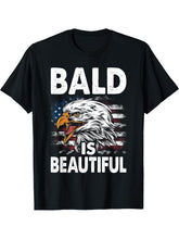 Bald Is Beautiful 4th of July Independence Day Bald Eagle T-Shirt 180G 100% Cotton Printed Round Neck Short-Sleeve T-Shirt, Gifts for Men Dad Husband Grandpa, S-XXXL, Black