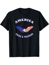 America Bald Eagle Flag USA - Pride & Freedom Patriot T-Shirt 180G 100% Cotton Printed Round Neck Short-Sleeve T-Shirt, Gifts for Men Dad Husband Grandpa, S-XXXL, Black