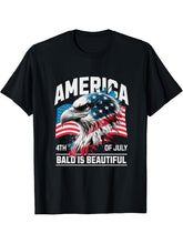 4th of July Bald Is Beautiful Independence Day Bald Eagle T-Shirt 180G 100% Cotton Printed Round Neck Short-Sleeve T-Shirt, Gifts for Men Dad Husband Grandpa, S-XXXL, Black