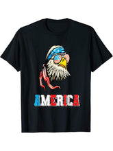 4th of July America USA Flag With Coolest Bald Eagle Glasses T-Shirt 180G 100% Cotton Printed Round Neck Short-Sleeve T-Shirt, Gifts for Men Dad Husband Grandpa, S-XXXL, Black
