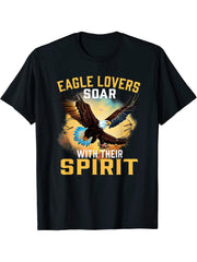 Eagle Lovers Soar With their Spirit Bald Lover Eagle T-Shirt 180G 100% Cotton Printed Round Neck Short-Sleeve T-Shirt, Gifts for Men Dad Husband Grandpa, S-XXXL, Black