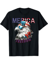 Merica Freedom w American Bald Eagle in baseball cap T-Shirt 180G 100% Cotton Printed Round Neck Short-Sleeve T-Shirt, Gifts for Men Dad Husband Grandpa, S-XXXL, Black