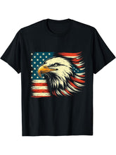 American Bald Eagle USA Flag 4th of July T-Shirt 180G 100% Cotton Printed Round Neck Short-Sleeve T-Shirt, Gifts for Men Dad Husband Grandpa, S-XXXL, Black