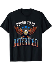 Proud American Patriotism USA Bald Eagle Patriot T-Shirt 180G 100% Cotton Printed Round Neck Short-Sleeve T-Shirt, Gifts for Men Dad Husband Grandpa, S-XXXL, Black