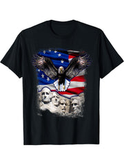 Betsy Ross Flag American Bald Eagle Mount Rushmore Men Women T-Shirt 180G 100% Cotton Printed Round Neck Short-Sleeve T-Shirt, Gifts for Men Dad Husband Grandpa, S-XXXL, Black