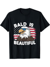 Bald Is Beautiful Happy Independence Day Eagle Sun Glasses T-Shirt 180G 100% Cotton Printed Round Neck Short-Sleeve T-Shirt, Gifts for Men Dad Husband Grandpa, S-XXXL, Black