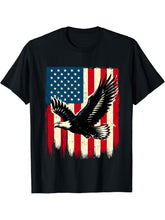 American Bald Eagle 4th of July USA Flag T-Shirt 180G 100% Cotton Printed Round Neck Short-Sleeve T-Shirt, Gifts for Men Dad Husband Grandpa, S-XXXL, Black