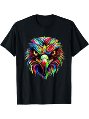 Eagle Pop Art Rainbow Colors Falconer Hunter Bald Eagle T-Shirt 180G 100% Cotton Printed Round Neck Short-Sleeve T-Shirt, Gifts for Men Dad Husband Grandpa, S-XXXL, Black