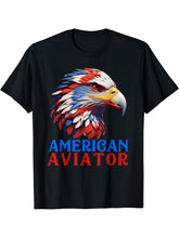 American Aviator, Patriotic American Bald Eagle T-Shirt 180G 100% Cotton Printed Round Neck Short-Sleeve T-Shirt, Gifts for Men Dad Husband Grandpa, S-XXXL, Black