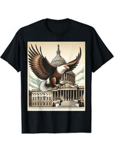 Bald Eagle United States Capitol T-Shirt 180G 100% Cotton Printed Round Neck Short-Sleeve T-Shirt, Gifts for Men Dad Husband Grandpa, S-XXXL, Black