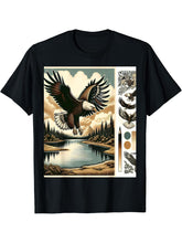 Bald Eagle Over Serene Lake T-Shirt 180G 100% Cotton Printed Round Neck Short-Sleeve T-Shirt, Gifts for Men Dad Husband Grandpa, S-XXXL, Black