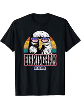 Birmingham Alabama USA American Flag Men Women Bald Eagle T-Shirt 180G 100% Cotton Printed Round Neck Short-Sleeve T-Shirt, Gifts for Men Dad Husband Grandpa, S-XXXL, Black