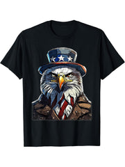 American Meme Bald Eagle Patriotic Bird Flag Lincoln Hat T-Shirt 180G 100% Cotton Printed Round Neck Short-Sleeve T-Shirt, Gifts for Men Dad Husband Grandpa, S-XXXL, Black