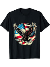 American Bald Eagle USA Flag 4th of July T-Shirt 180G 100% Cotton Printed Round Neck Short-Sleeve T-Shirt, Gifts for Men Dad Husband Grandpa, S-XXXL, Black
