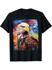 Pop Art Colorful Animal Bald Eagle T-Shirt 180G 100% Cotton Printed Round Neck Short-Sleeve T-Shirt, Gifts for Men Dad Husband Grandpa, S-XXXL, Black