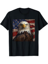 US American Flag with Bald Eagle T-Shirt 180G 100% Cotton Printed Round Neck Short-Sleeve T-Shirt, Gifts for Men Dad Husband Grandpa, S-XXXL, Black