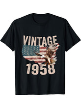 Vintage 1958 Bald Eagle American Flag Country T-Shirt 180G 100% Cotton Printed Round Neck Short-Sleeve T-Shirt, Gifts for Men Dad Husband Grandpa, S-XXXL, Black