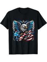 American Bald Eagle USA Flag 4th of July T-Shirt 180G 100% Cotton Printed Round Neck Short-Sleeve T-Shirt, Gifts for Men Dad Husband Grandpa, S-XXXL, Black