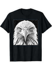 Bald Eagle American National Symbol Animal Patriotic Freedom T-Shirt 180G 100% Cotton Printed Round Neck Short-Sleeve T-Shirt, Gifts for Men Dad Husband Grandpa, S-XXXL, Black