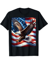 Bald Eagle American Flag Background T-Shirt 180G 100% Cotton Printed Round Neck Short-Sleeve T-Shirt, Gifts for Men Dad Husband Grandpa, S-XXXL, Black