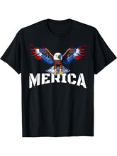 Merica Bald Eagle American Flag USA Patriotic 4th Of July T-Shirt 180G 100% Cotton Printed Round Neck Short-Sleeve T-Shirt, Gifts for Men Dad Husband Grandpa, S-XXXL, Black