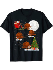 Funny Xmas Lighting Tree Santa Riding Bald Eagle Christmas T-Shirt 180G 100% Cotton Printed Round Neck Short-Sleeve T-Shirt, Gifts for Men Dad Husband Grandpa, S-XXXL, Black