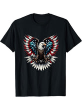Bald Eagle American Flag 4th Of July T-Shirt 180G 100% Cotton Printed Round Neck Short-Sleeve T-Shirt, Gifts for Men Dad Husband Grandpa, S-XXXL, Black