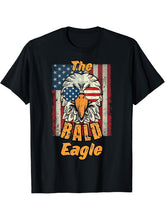 Cool Vintage Family Matching Bald Eagle 4th of July T-Shirt 180G 100% Cotton Printed Round Neck Short-Sleeve T-Shirt, Gifts for Men Dad Husband Grandpa, S-XXXL, Black
