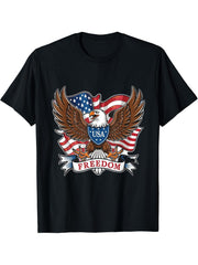 USA FREEDOM Merica America Bald Eagle T-Shirt 180G 100% Cotton Printed Round Neck Short-Sleeve T-Shirt, Gifts for Men Dad Husband Grandpa, S-XXXL, Black