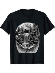 Waterfall in the Forest Bald Eagle Nature Animal Trees River T-Shirt 180G 100% Cotton Printed Round Neck Short-Sleeve T-Shirt, Gifts for Men Dad Husband Grandpa, S-XXXL, Black
